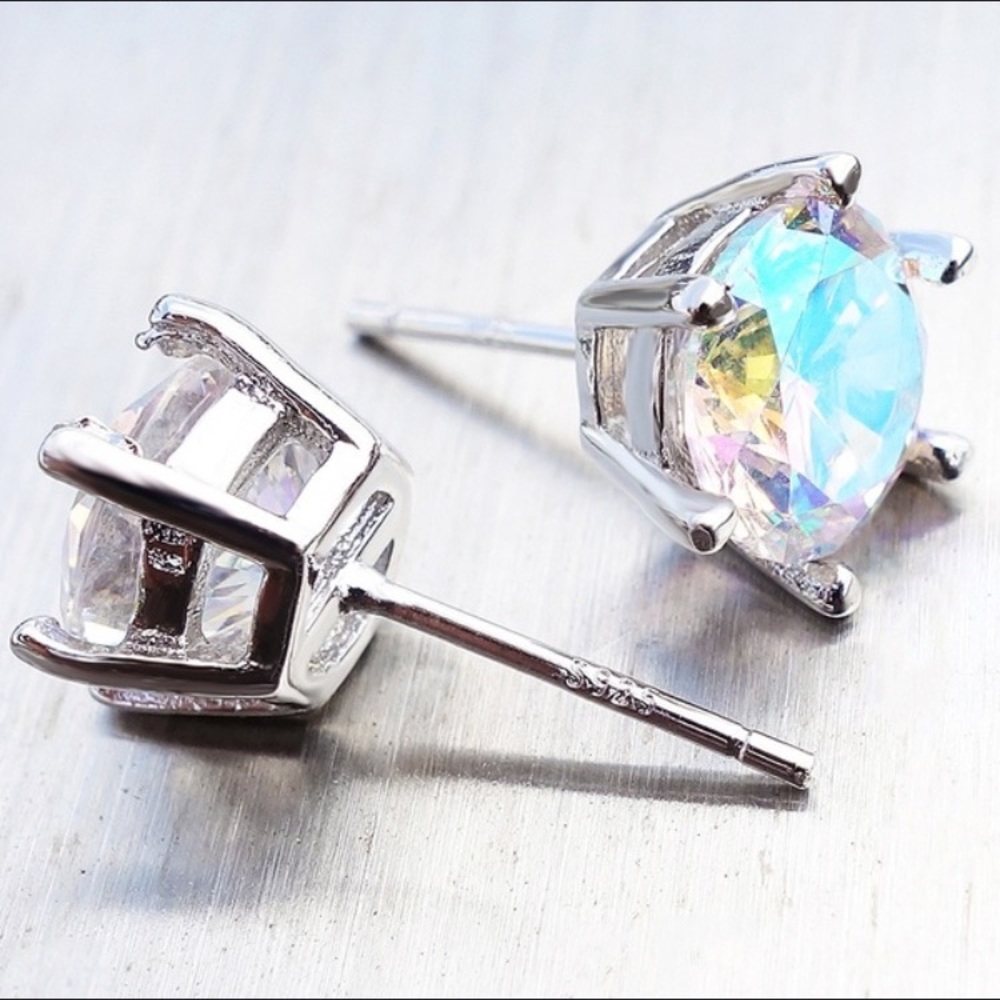 CZ Aurora Borealis Silver Studs NEW